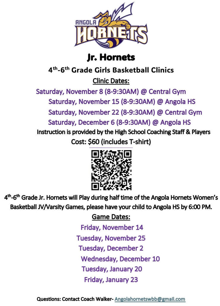 Flyer for 4th through 6th grade girls basketball clinics