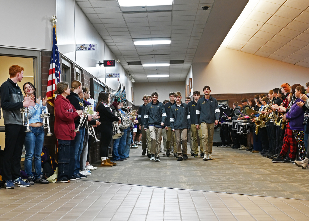 student walking down school hall