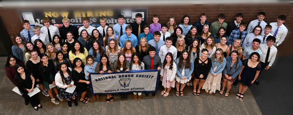 large group of students looking up 