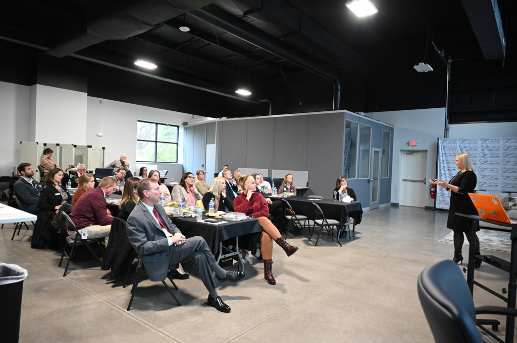 person talking to a group of people