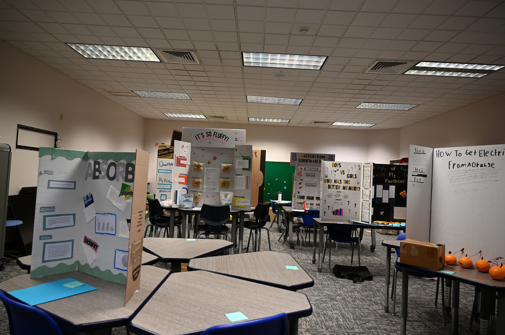 room with science fair projects