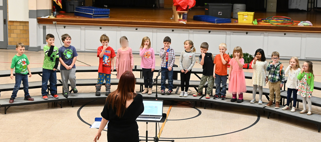 class of kids in winter program