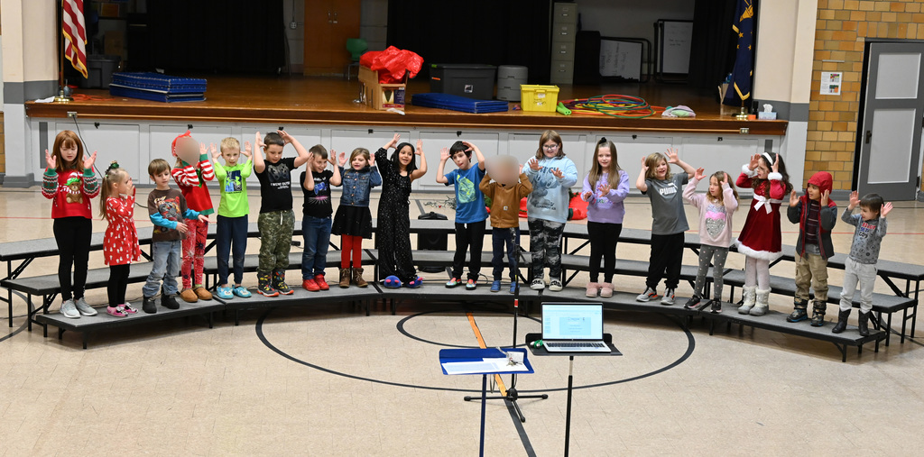 class of kids in winter program