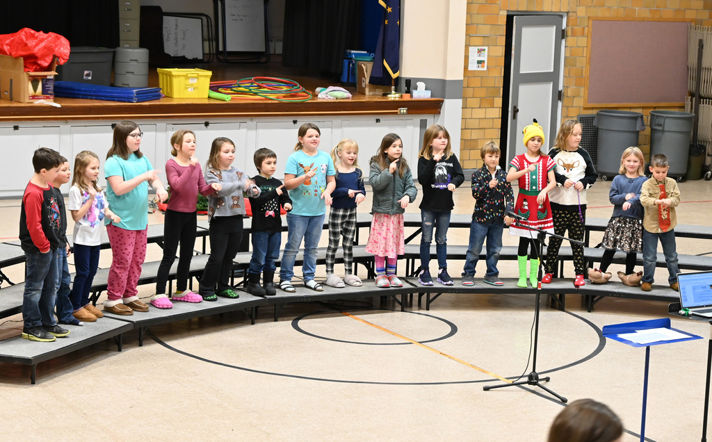 class of kids in winter program