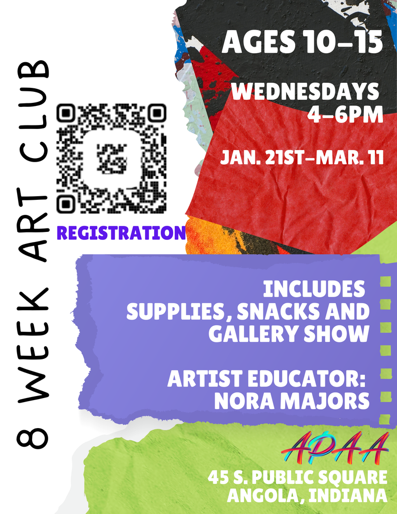 8 Week art clum flyer ages 10-15 starts Jan 21st