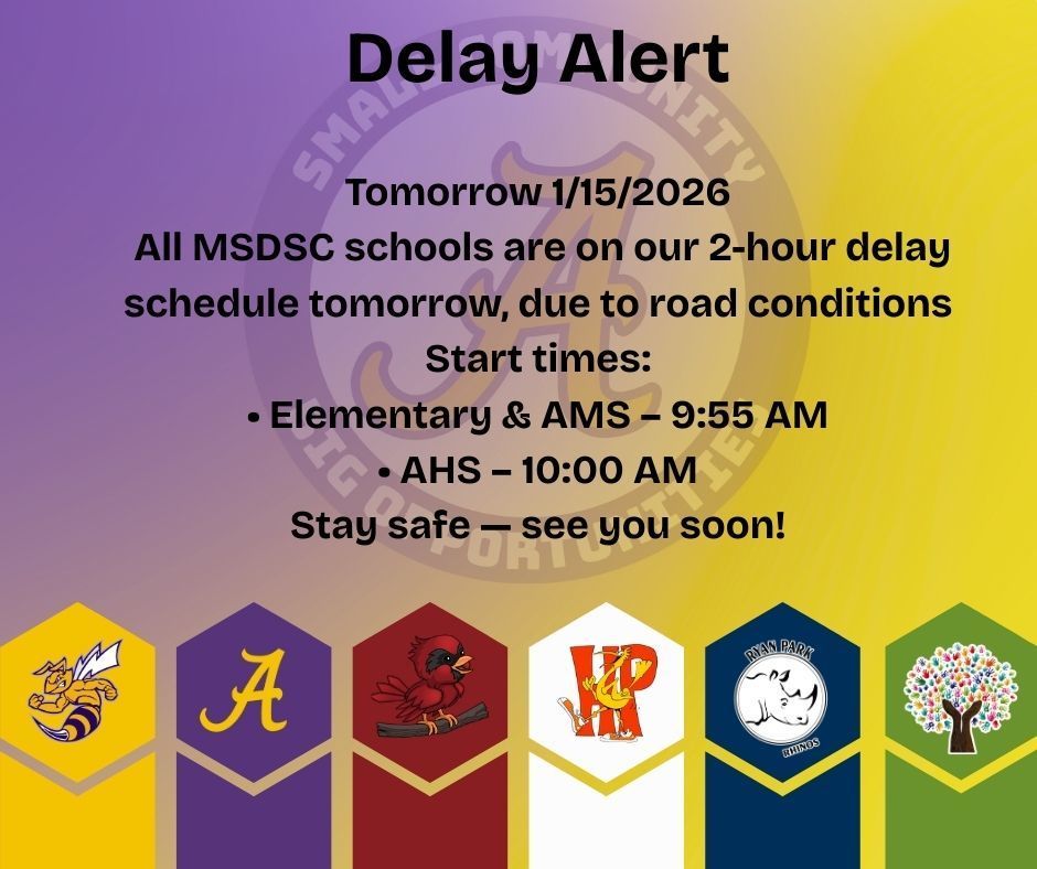 2 hour delay alert tomorrow MSDSC