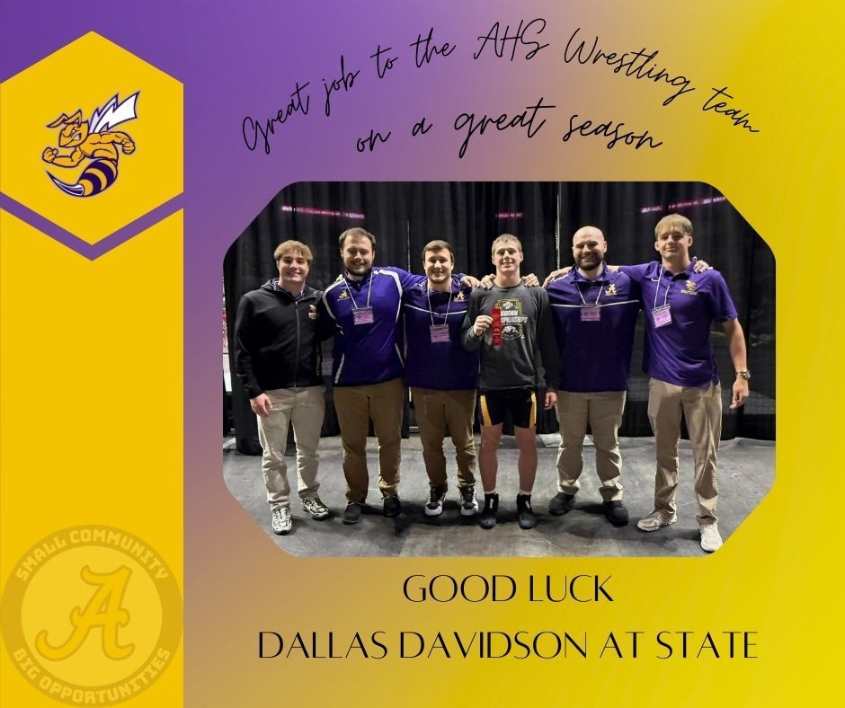 group of men standing in row- Good luck Dallas Davidson at state!