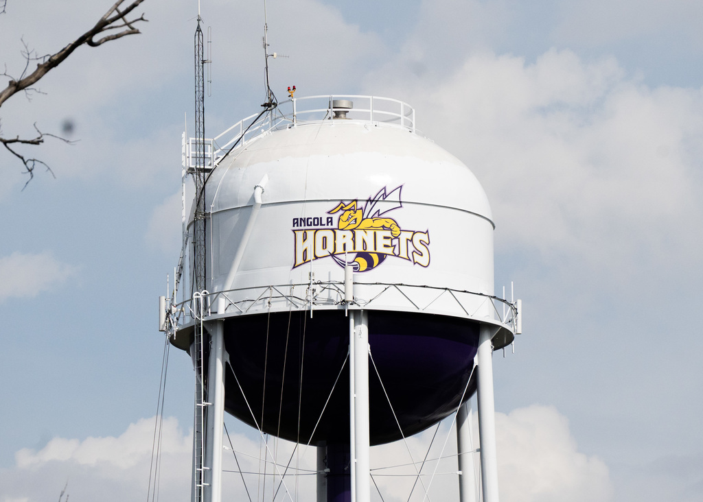 Water tower with Angola Hornet Logo