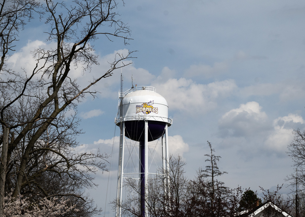 Water tower with Angola Hornet Logo