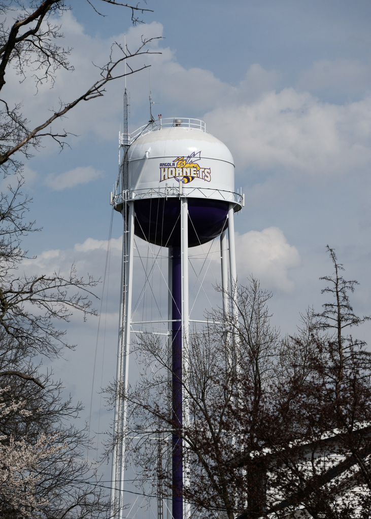 Water tower with Angola Hornet Logo