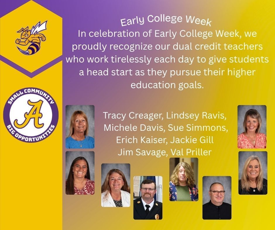 In celebration of Early College Week, we proudly recognize our dual credit teachers who work tirelessly each day to give students a head start as they pursue their higher education goals.Tracy Creager, Lindsey Ravis,  Michele Davis, Sue Simmons, Erich Kaiser, Jackie Gill Jim Savage, Val Priller