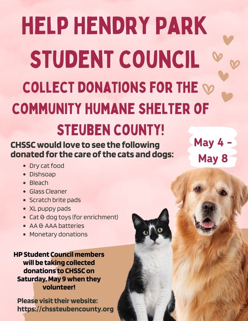 HP Student Council Donations for Community Humane Shelter of Steuben County