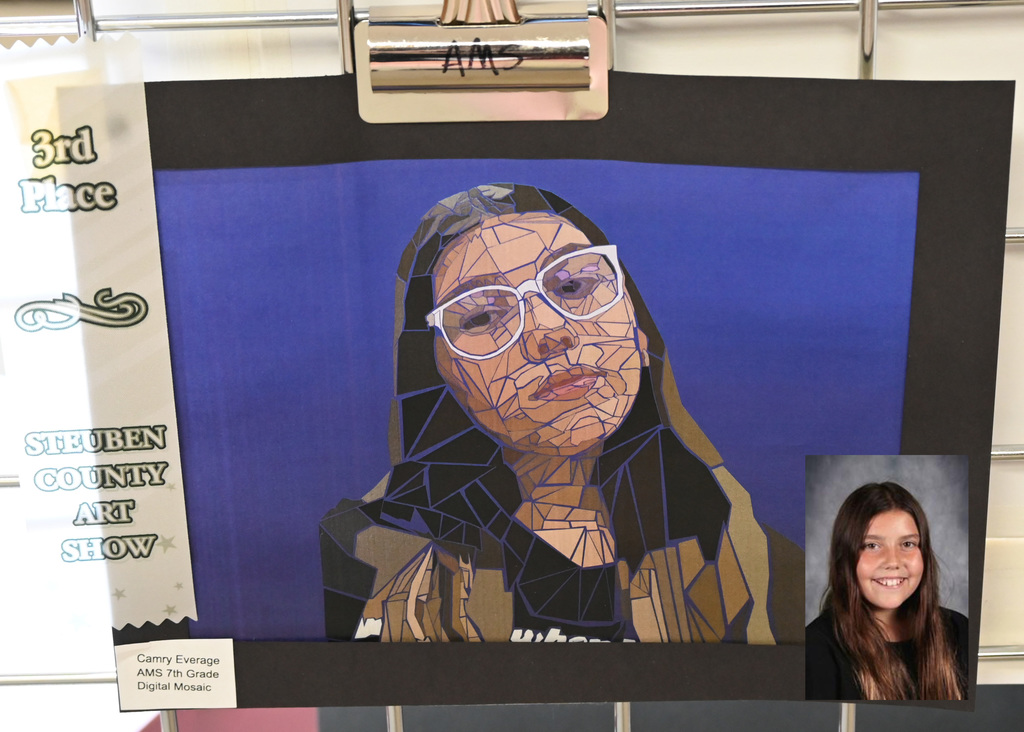 artwork image of mosaic of girls face, 3rd placed ribbon image of artist