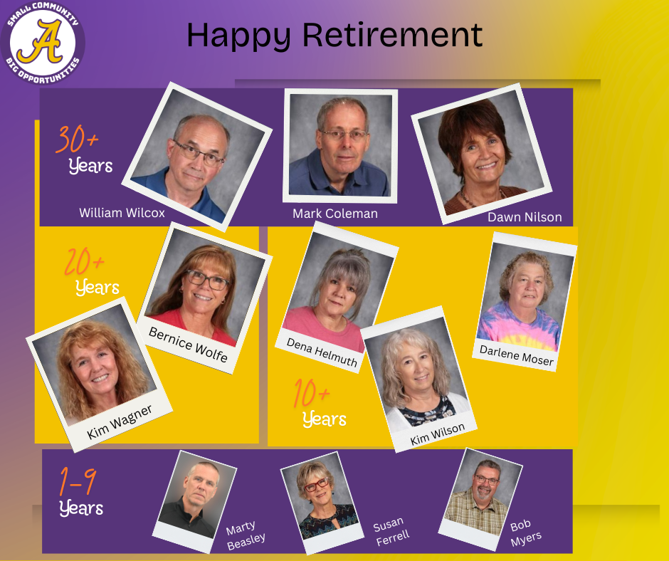 Happy Retirement William Wilcox, Mark Coleman, Dawn Nilson, Kim Wagner, Bernice Wolfe, Dena Helmuth, Kim Wilson, Darlene Moser, Marty Beasley, Susan Ferrell, and Bob Myers.