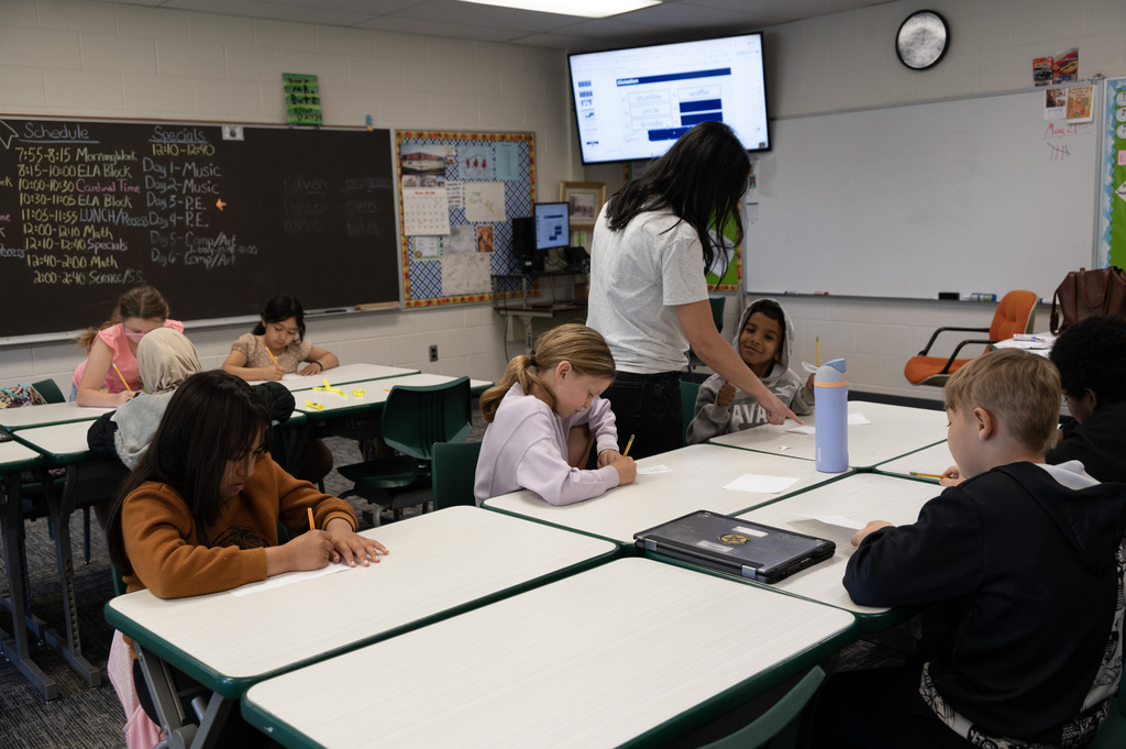a class room with students at desk