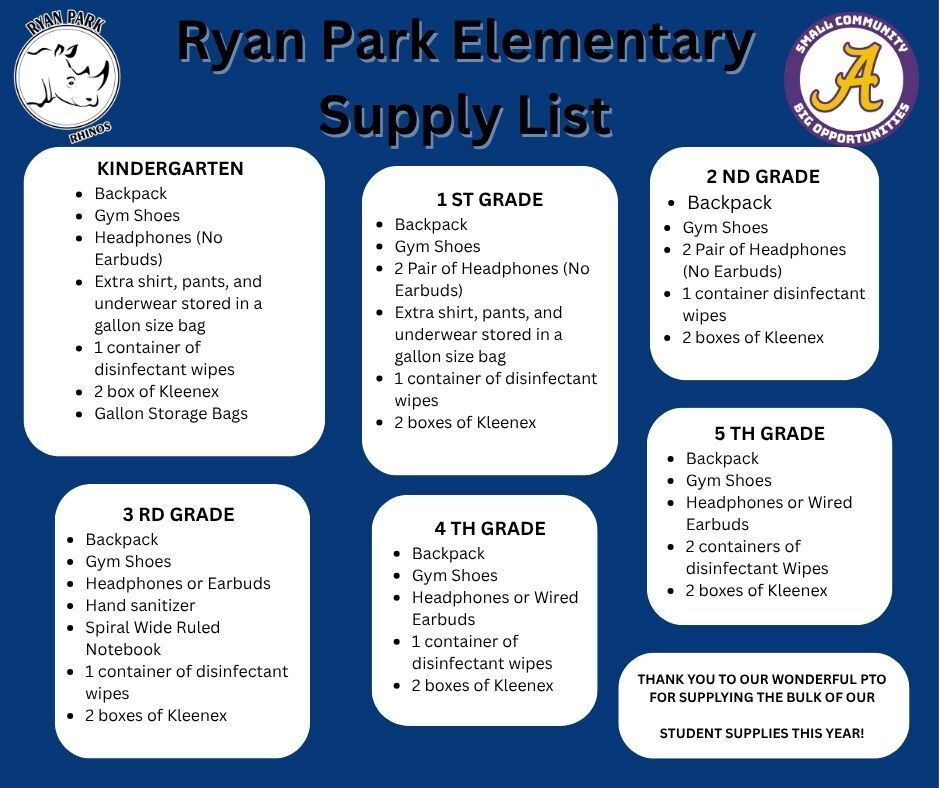 Ryan Park Supply List