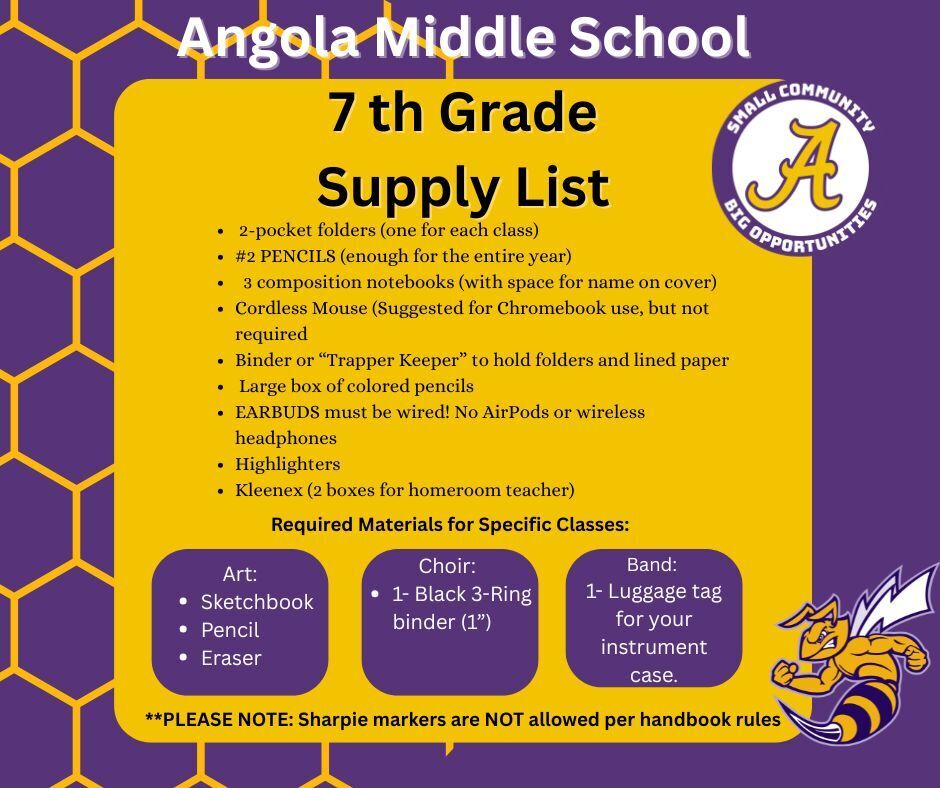 Angola Middle School Supply List