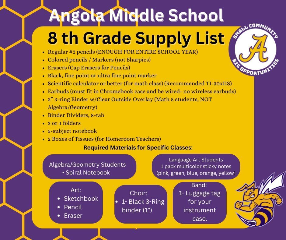 Angola Middle School Supply List