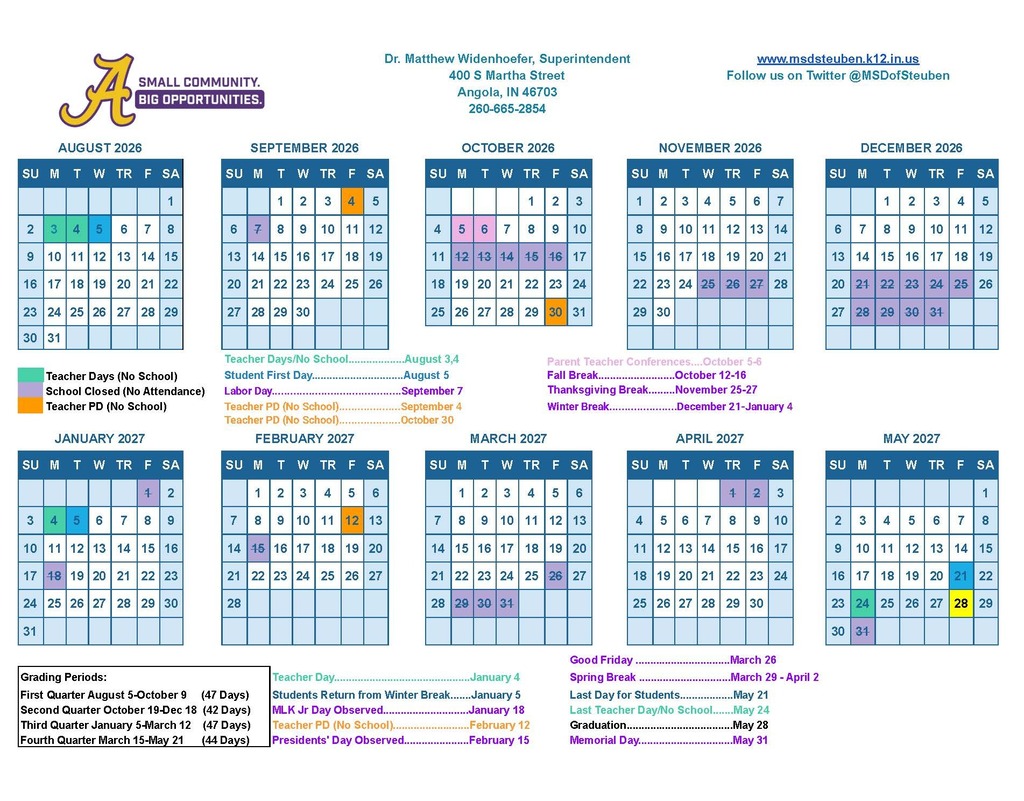 2026/2027 School Calendar