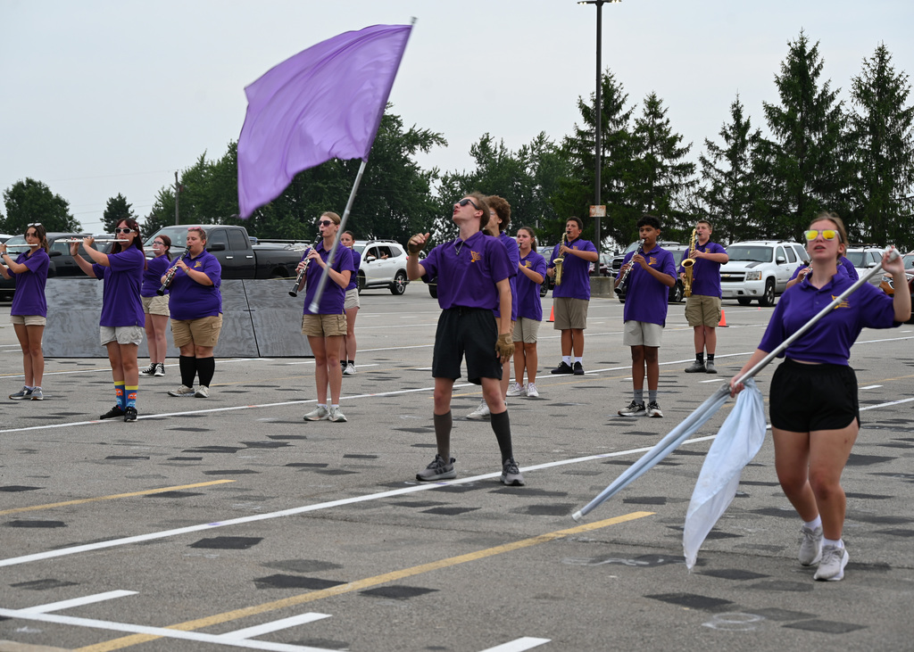 High school marching band in formation