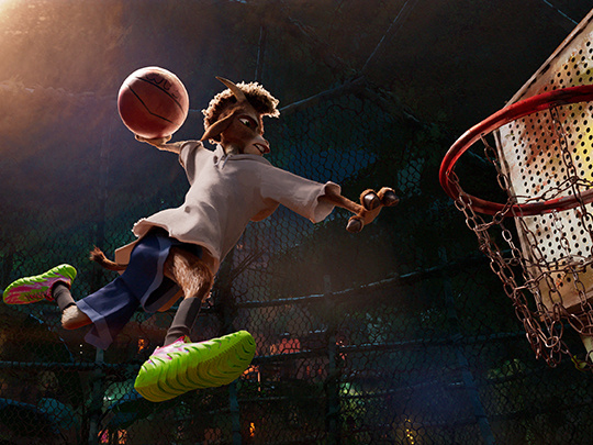 Will Harris in the air about to dunk.