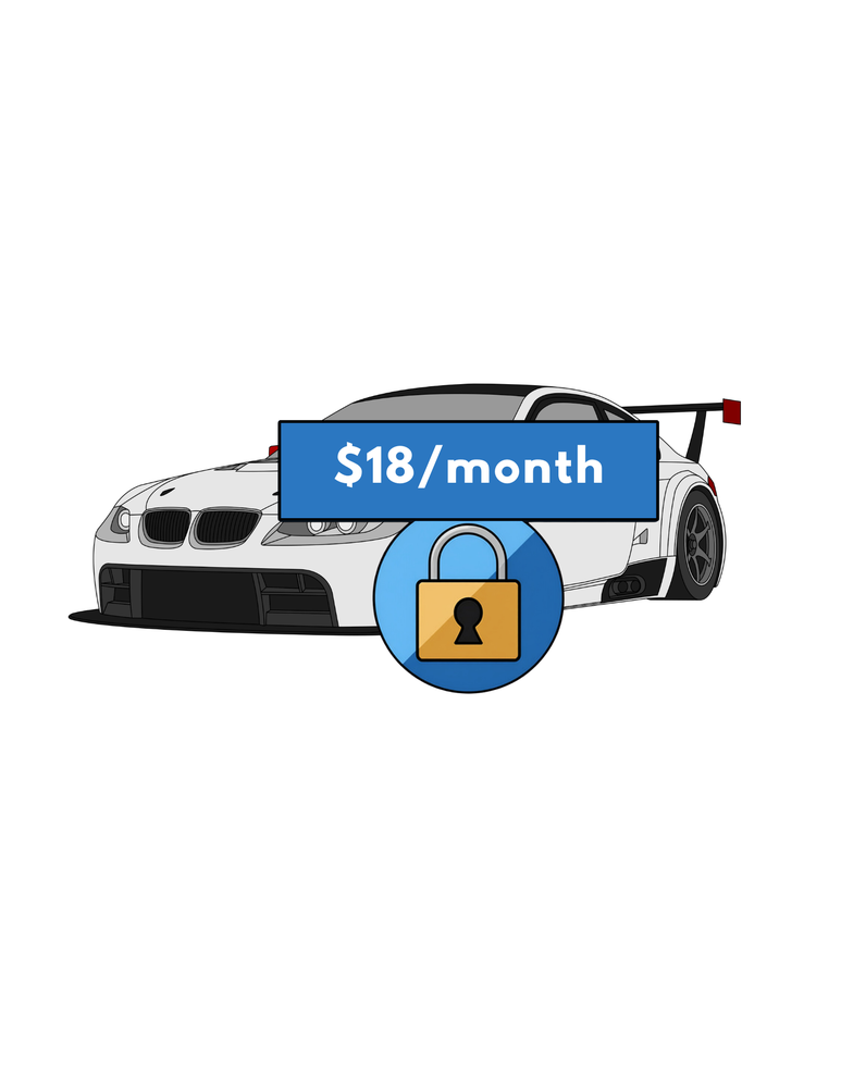 Design of a car with a lock that says  $18/month