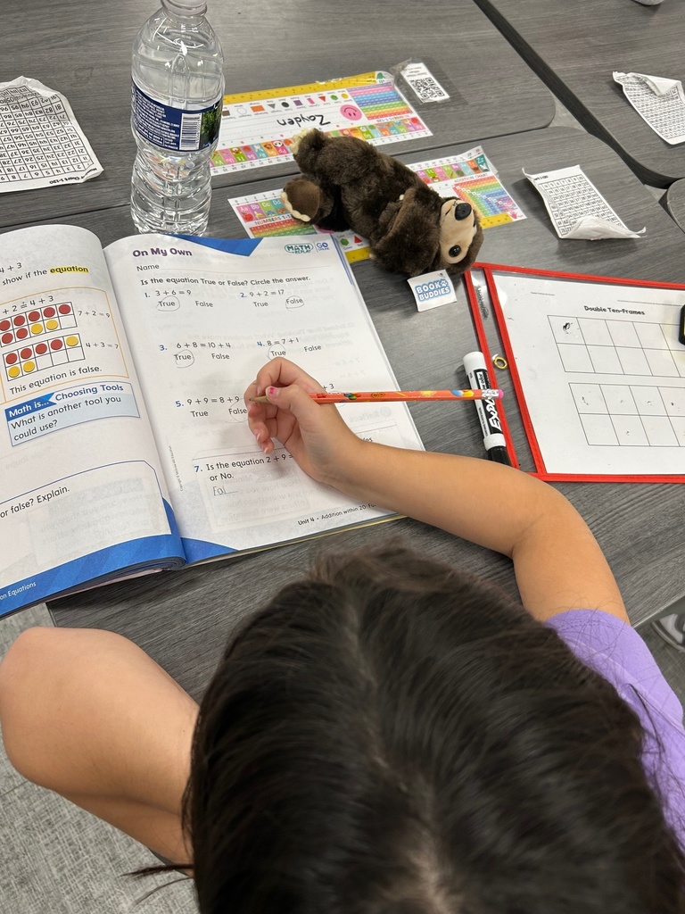 Students in 1st grade are using manipulatives to complete their on my own problems.