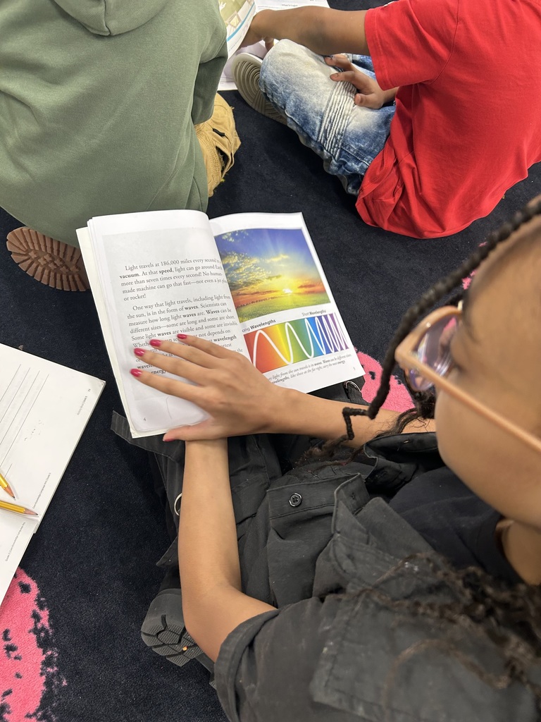 Students finding text evidence using their CKLA readers.