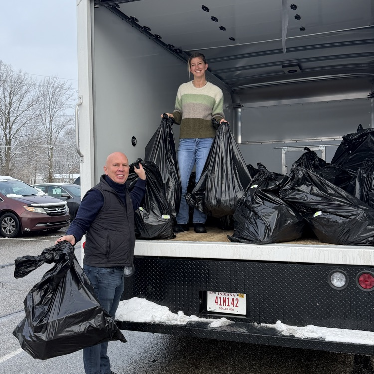 unloading truck full of gifts