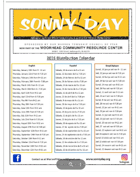 Sonny Day's 2026 Distribution Calendar