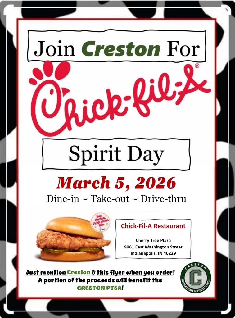 Join us on March 5th and Support CIMS.Mention Creston when you order! At the counter, in the drive-thru, a portion of all sales will be donated to help us create memorable moments for students, staff and families.  See you there 🥤✨