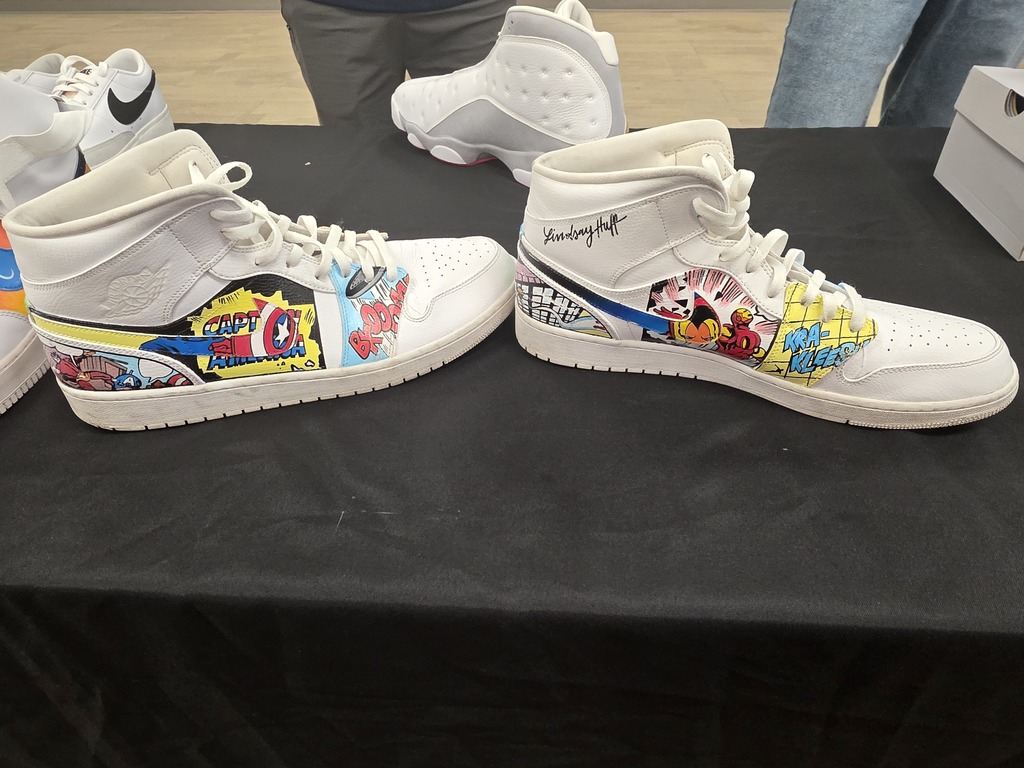 Left and right shoe design for Jay Huff by wife Lindsay
