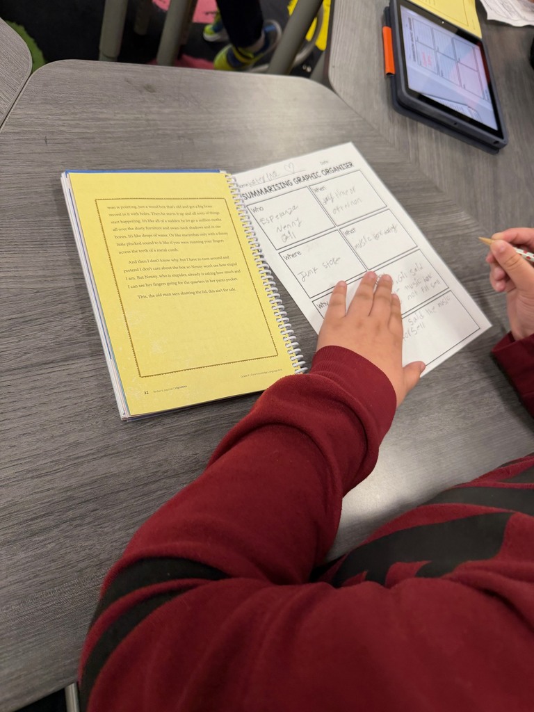 Fourth grade students working on summarizing a read-aloud from CKLA.