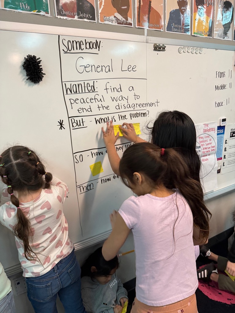 Second grade students working on summarizing a read-aloud from CKLA.