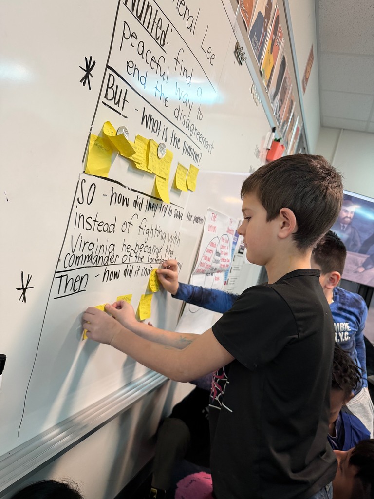 Second grade students working on summarizing a read-aloud from CKLA.