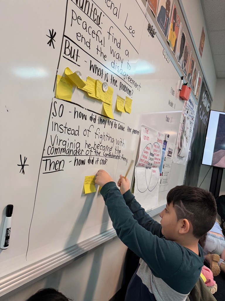 Second grade students working on summarizing a read-aloud from CKLA.