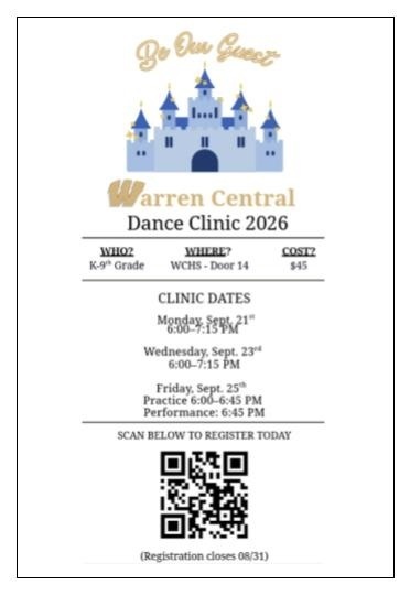 Flyer about the upcoming Warren Central Dance Clinic