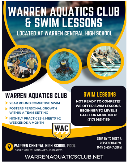 Flyer with information about the Warren Aquatics Club
