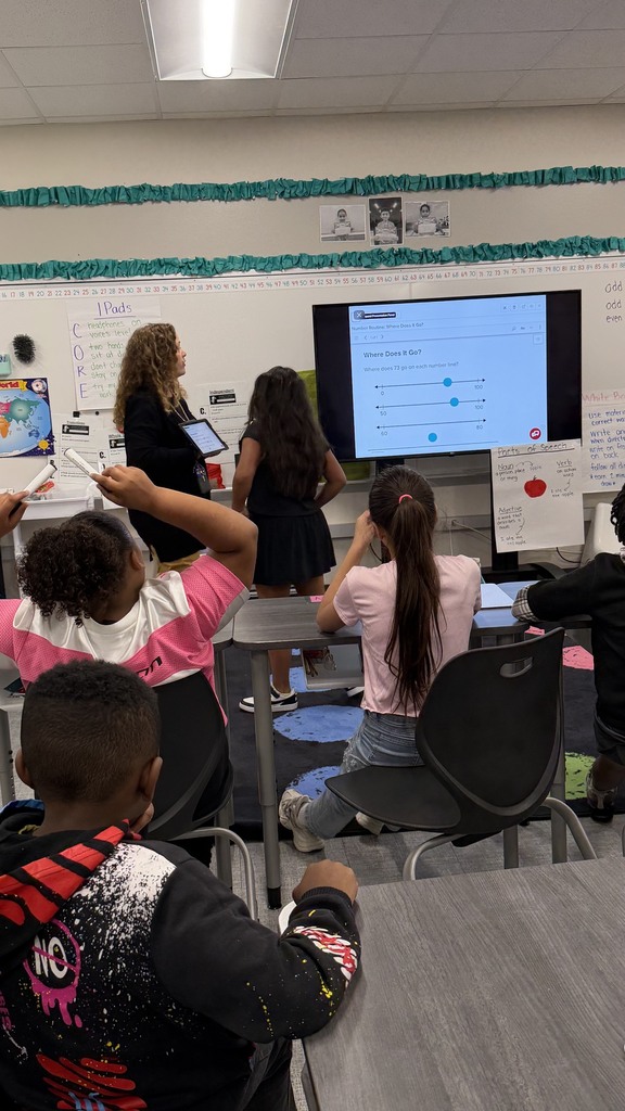 Students using a number line to place numbers.