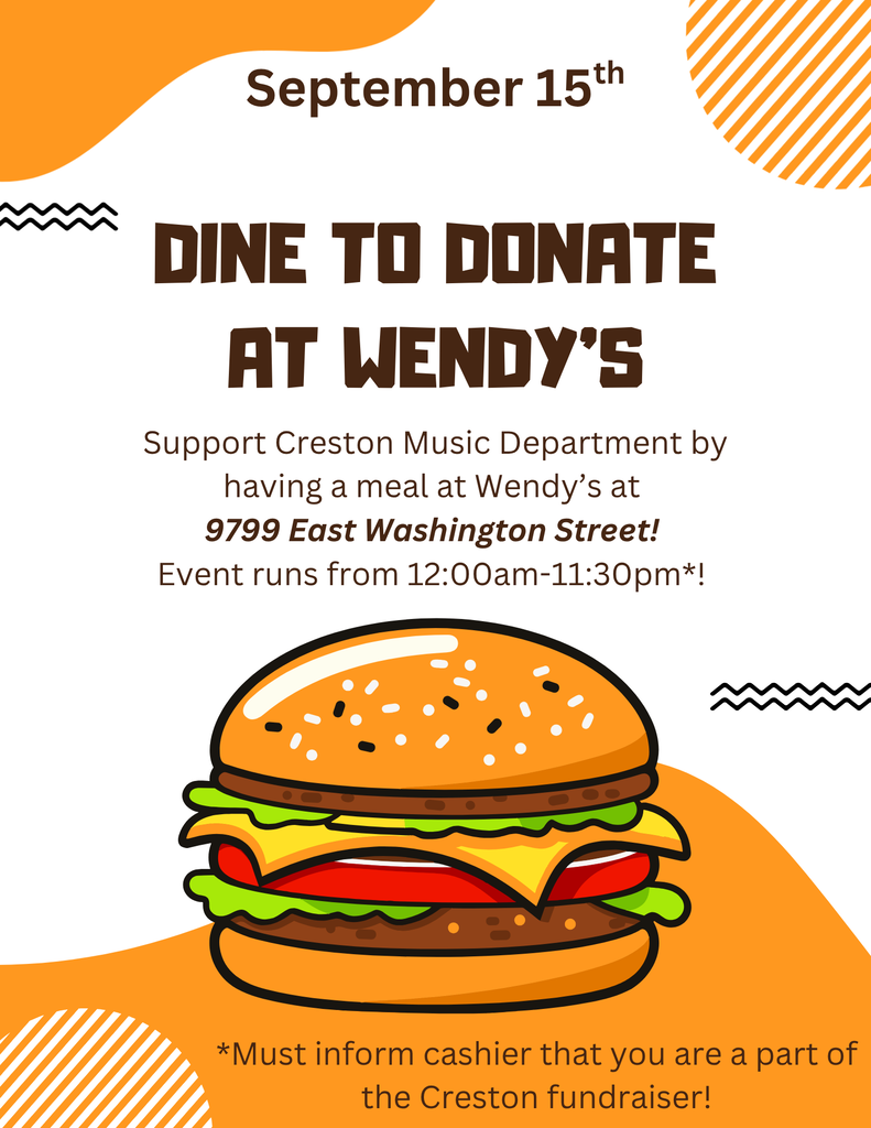 Join us at Wendy's Tomorrow September 15th. Come for breakfast, lunch or dinner! Late night munchies, Stop then as well! See you there.