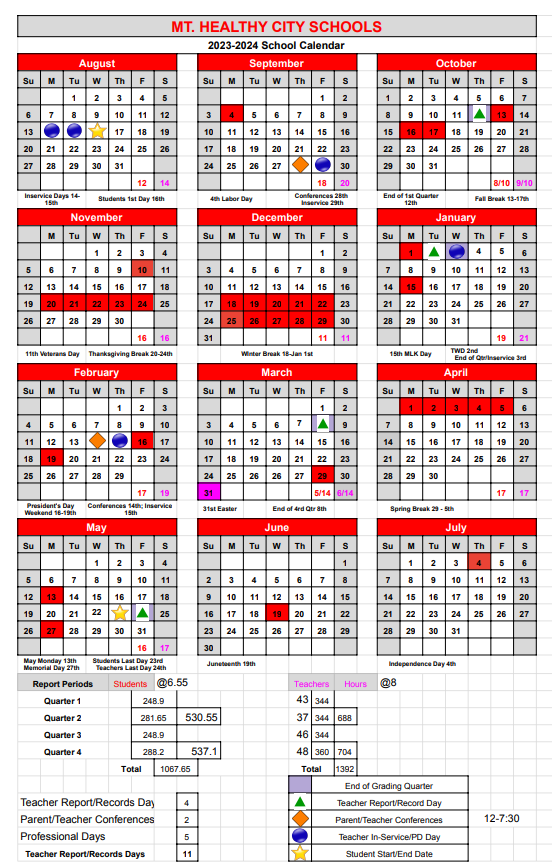 23-24 Academic Calendar | Mt. Healthy City Schools