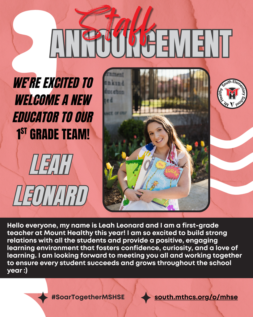 Staff Announcement for 1st Grade Teacher Leah Leonard.