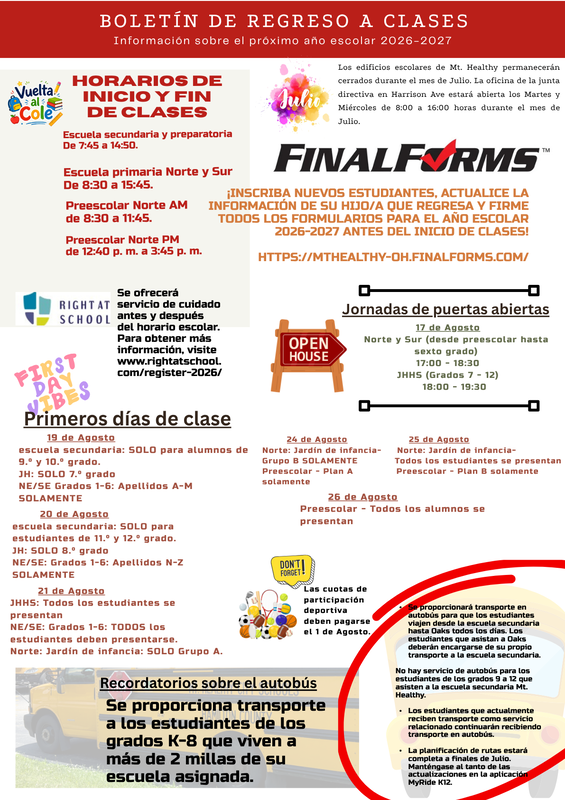 Back to School Bulletin- in Spanish