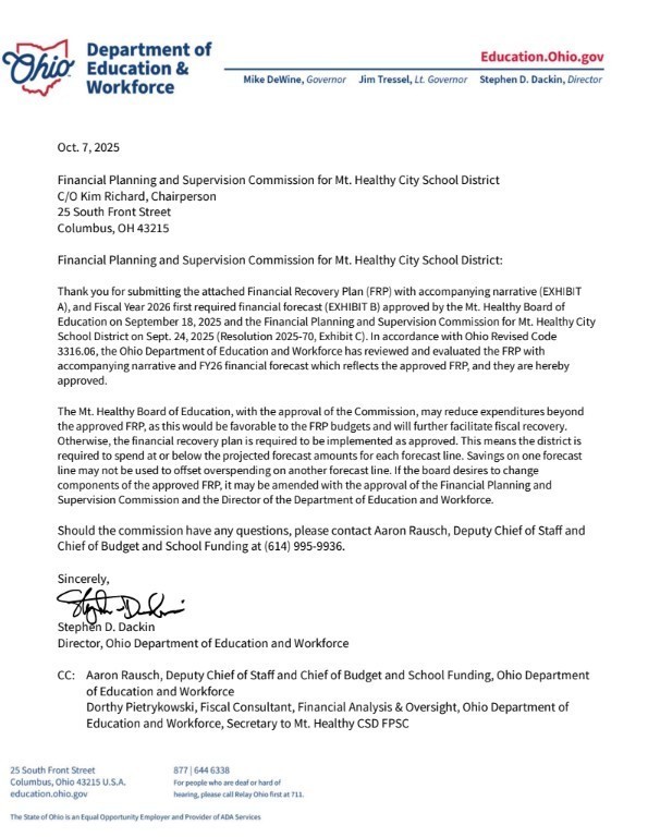 letter from ODEW about FRP