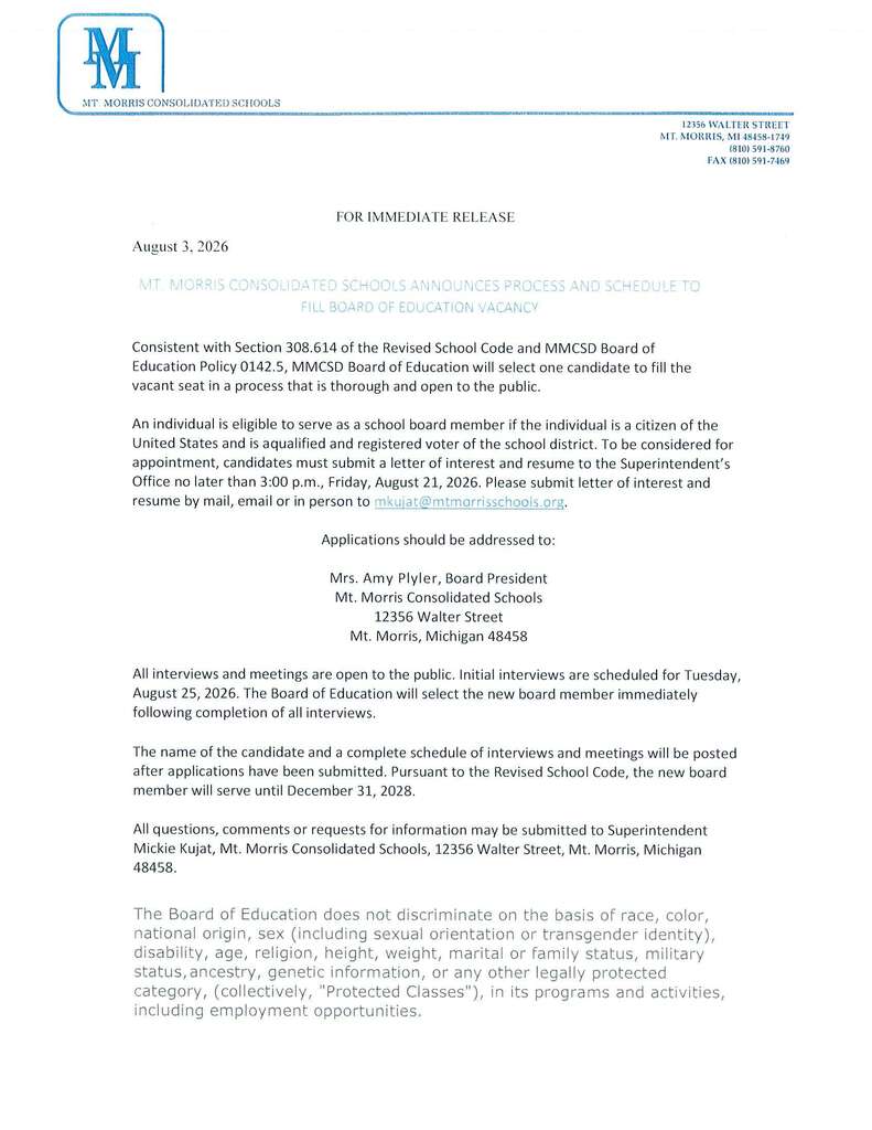 Board of Education Vacancy Notice