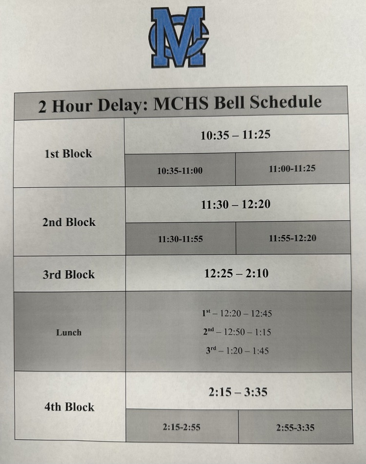 2-hour delay schedule