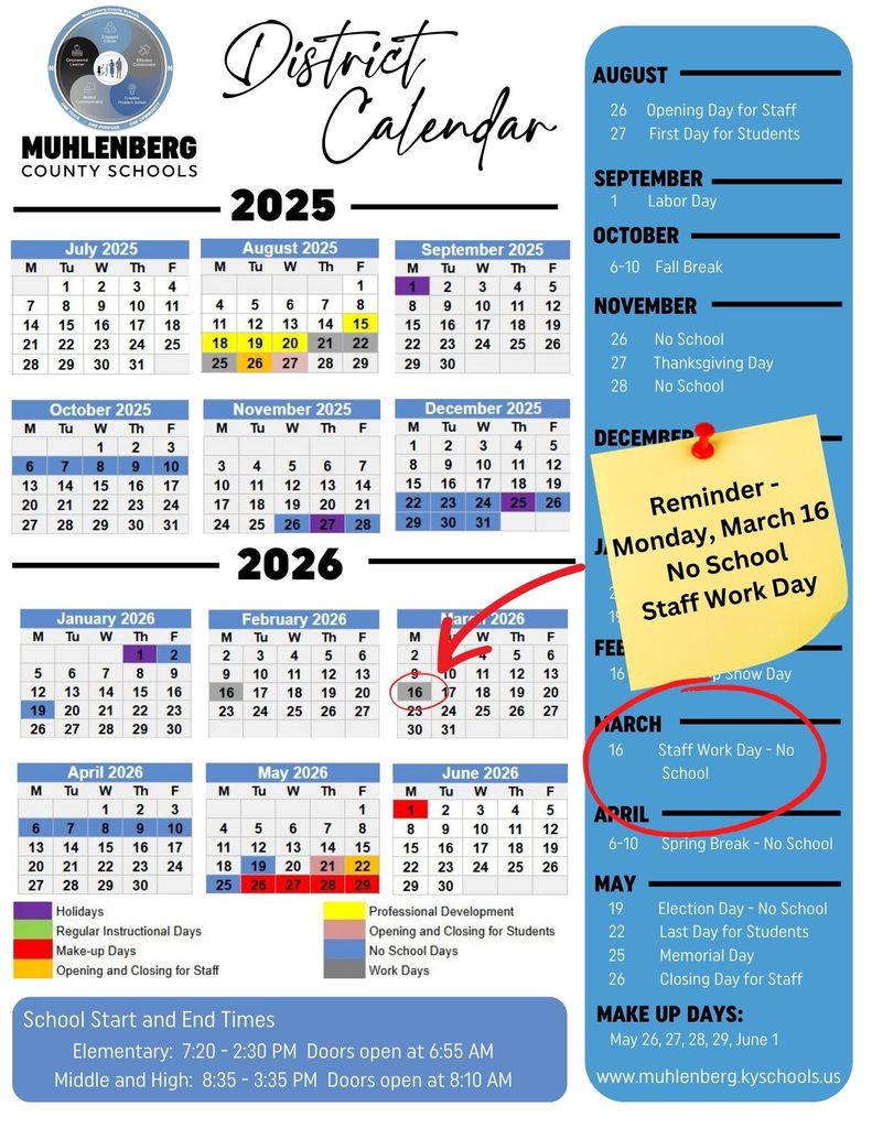 Calendar reminder - no school Monday, March 16