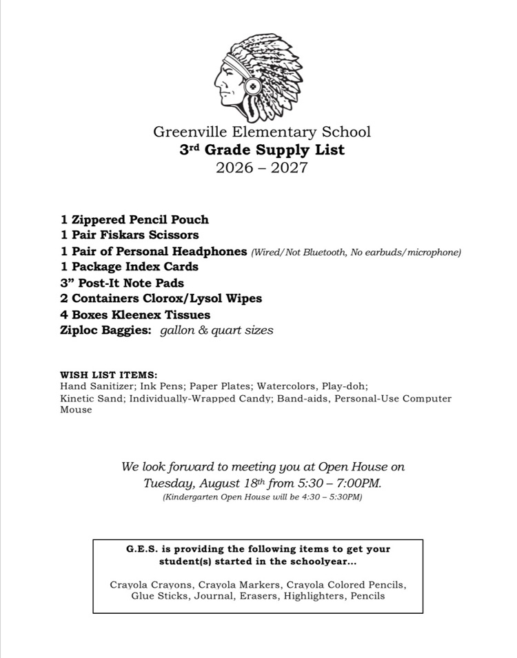 GES K-5th Grade Supply Lists
