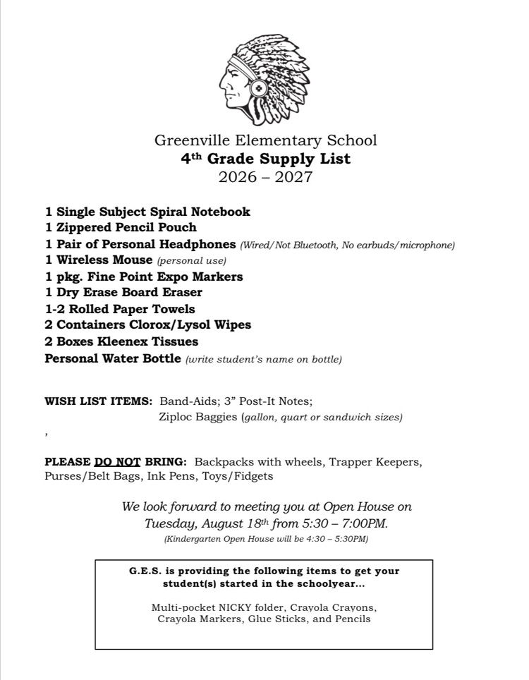 GES K-5th Grade Supply Lists