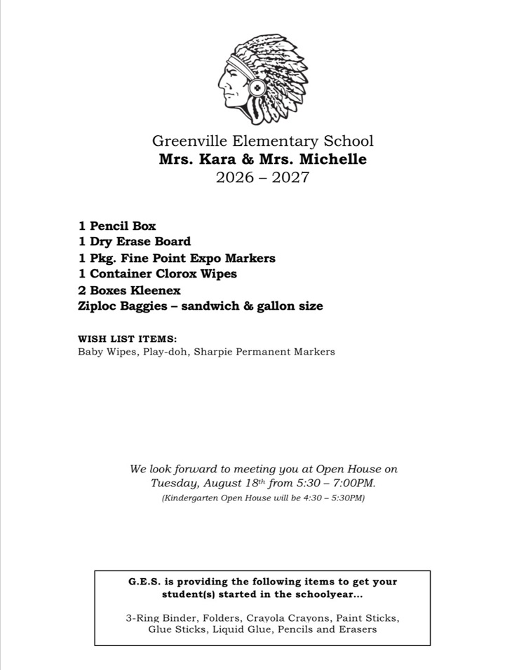 GES K-5th Grade Supply Lists